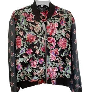 Feathers by Tolani Quinn Noire Velvet Floral Bomber Jacket Small